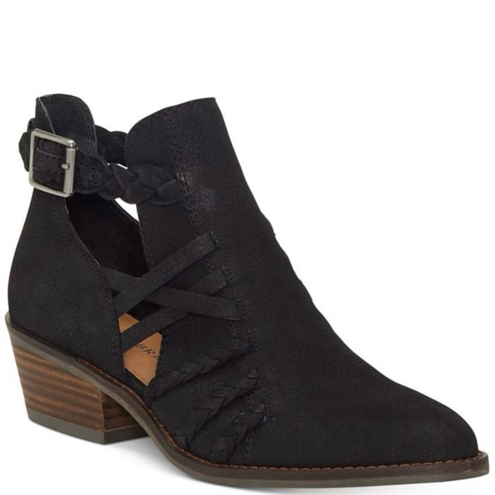 Lucky Brand Black Leather Forbas Moto Ankle Boots Size 10